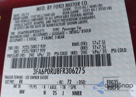 2015 Ford Fusion Hybrid Titanium z USA, uszkodzony, nr VIN 3FA6P0RU8FR306275